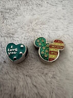 I Love You Heart & Sparkle Flag Mickey Floating Charm Set